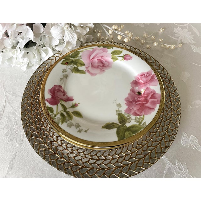 2006 Charter Club Luncheon Plates, Pink Fashion Rose Buffet, Pink With Gold Encrusted Rim - Set of 4 For Sale - Image 15 of 18