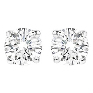 IGI Certified 1.00 Cttw Round Brilliant-Cut Diamond 14K White Gold Classic 4-Prong Solitaire Stud Earrings (H-I Color, I1-I2 Clarity) For Sale