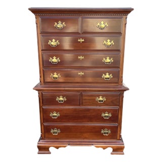 1990s Lexington 9-Drawer Cherry Chippendale Tall Chest of Drawers For Sale