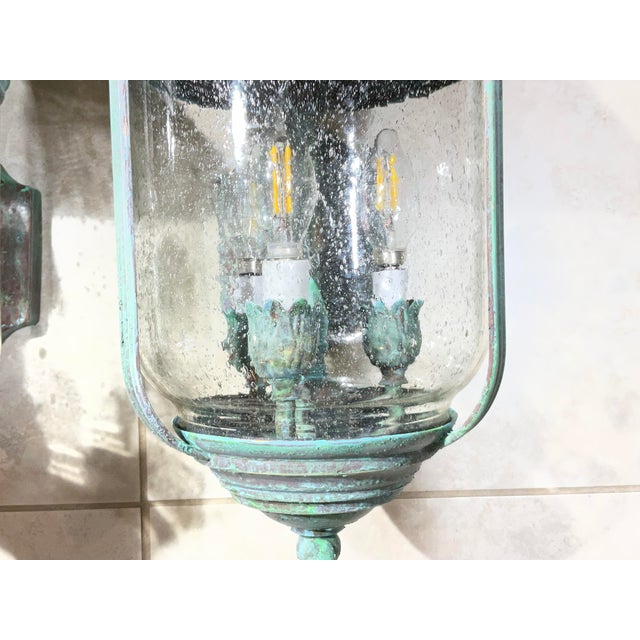 Pair of Vintage Solid Brass Wall Lanterns /Sconces 22”x10”x11”.5 For Sale - Image 12 of 16