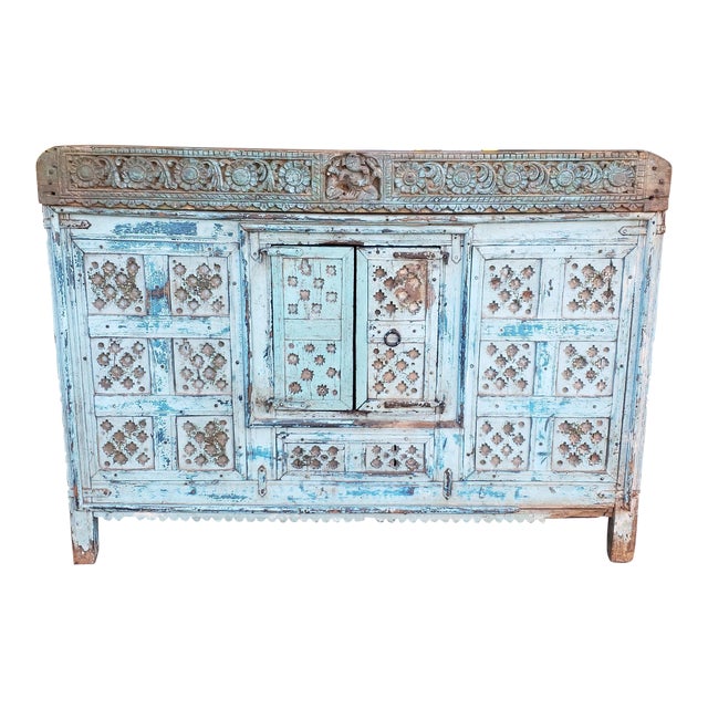 Antique Carved Painted Damchiya Indian Wedding Dowry Hope Chest