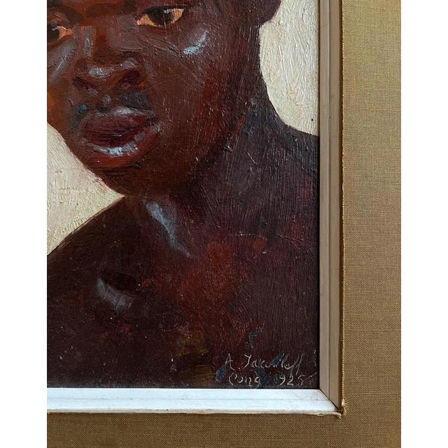 1920s Alexandre Jacovleff, Portrait of a Young African Man, 1925, Oil Painting on Panel, Framed For Sale - Image 5 of 6