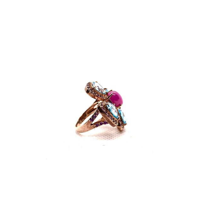 Bochic "Capri" Vintage Ruby, Amethyst & Blue Topaz Ring Set In 18K Gold & Silver For Sale - Image 4 of 18