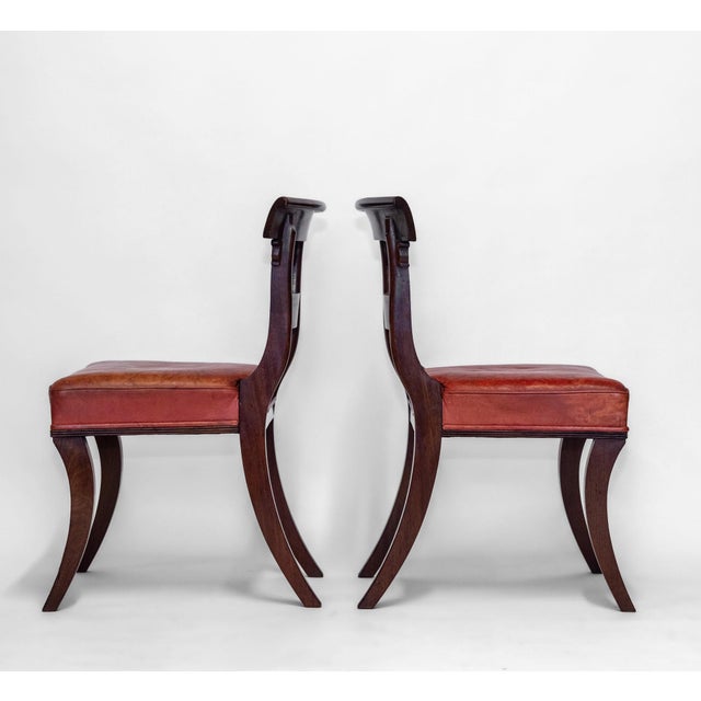 Hollywood Regency Regency Mahogany Sabre Leg Dining Chairs with Leather Seats, 1825, Set of 6 For Sale - Image 3 of 18