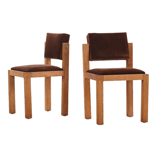 Pair of French Brutalist Oak Side Chairs With Adjustable Tilting Backs, C 1960 For Sale