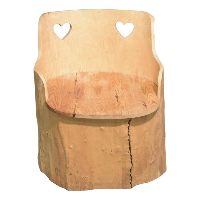 Swedish Mid Century Hand Carved Pine Stump Chair For Sale
