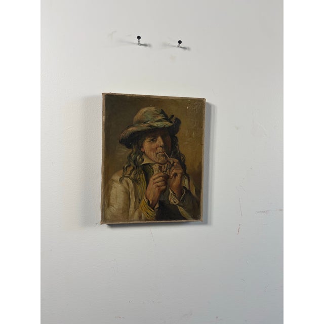 19th Century Oil Portrait Study of a Man With Pipe For Sale - Image 10 of 12