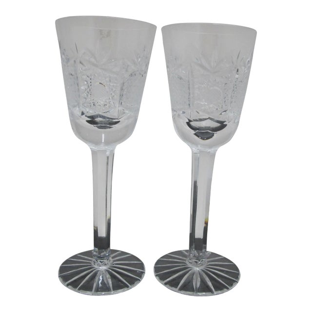 Vintage Pineapple Cut Crystal Stemware Wine Glass Set of 2 For Sale