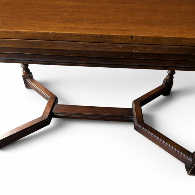 Vintage Walnut Jacobean Revival Refectory Dining Table With Carved Base For Sale - Image 14 of 15