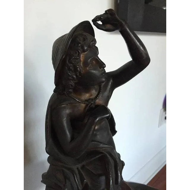 Metal 19th Century Signed Bronze Seated Man Figure For Sale - Image 7 of 10