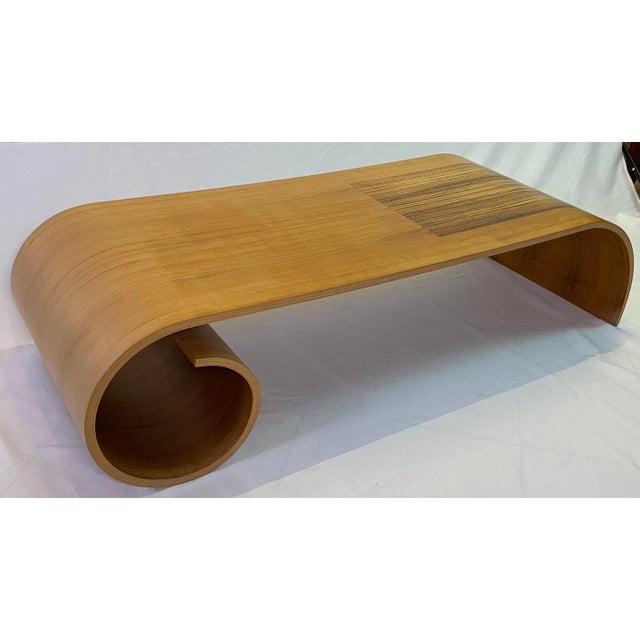 Kino Guerin Sculpted Bent Wood Ribbon Coffee Table in Laminated Walnut, Signed and Numbered, Kino Guerin Toboggan Table...