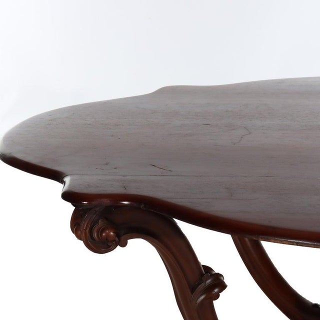 Late 19th Century Antique Rococo Carved Mahogany Turtle Top Center Table C1890 For Sale - Image 5 of 14