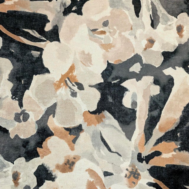 Contemporary Fabricut "Perseids" Charcoal Watercolor Floral Velvet Fabric- 7.8 Yards For Sale - Image 3 of 9