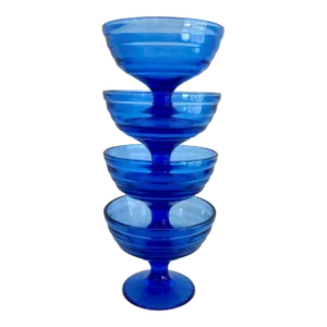 Circa 1936 Hazel Atlas “Moderntone” Pedestal Dessert Cups in Ritz Blue – Set of 4