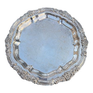 Mid 20th Century Victorian F. B. Rogers Silver Co. Round Floral Serving Platter For Sale