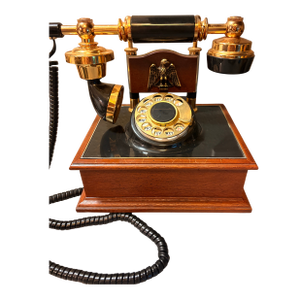 Vintage 1974 Deco-Tel Wood Rotary Phone Brass Eagle Western Electric - Works Great