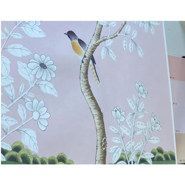 18" *36"/Panel, a Set of 2 Panels Pink Chinoiserie Printed Wallpaper Panels, No Frame,Tea Wallpaper For Sale - Image 6 of 6