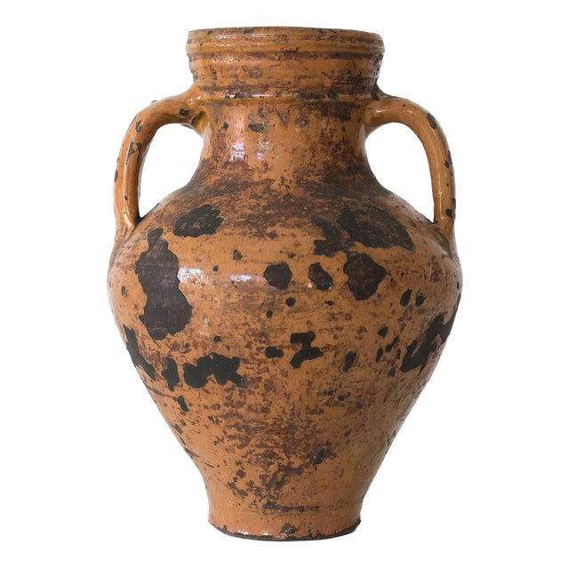Antique Terracotta Vase with Ochre Glaze, 1800s For Sale