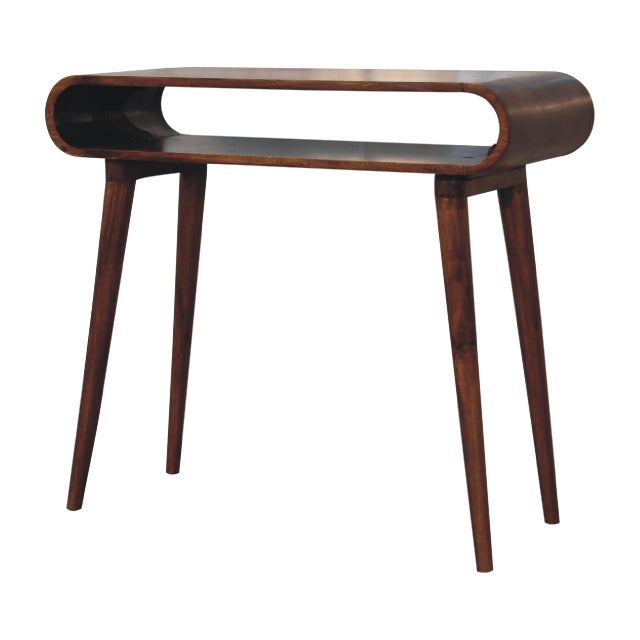 The Chestnut-Finish Mango Wood Scandinavian Console Table brings a refined balance of craftsmanship, character, and...