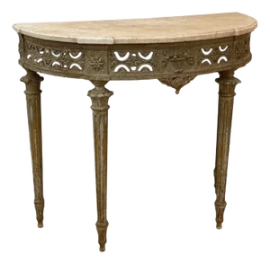 Gustavian, Louis Xi, Painted Wood, Marble, Demilune Console Table, France, 1780