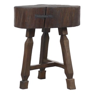 Rustic Farmhouse Wabi Sabi Oak Chopping Block or Side Table For Sale