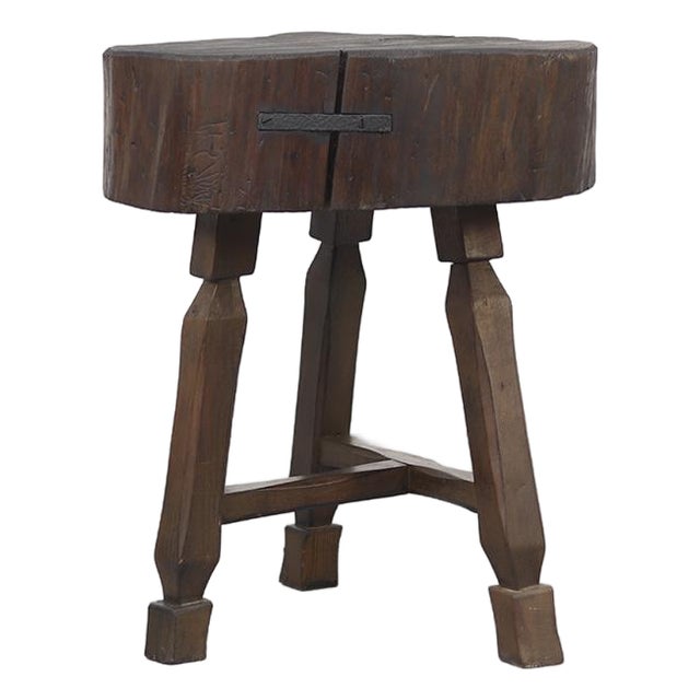 Rustic Farmhouse Wabi Sabi Oak Chopping Block or Side Table For Sale