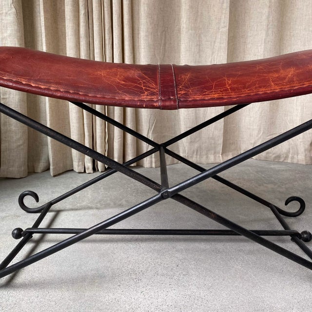 Iron and Leather Sling Bench For Sale In Seattle - Image 6 of 12