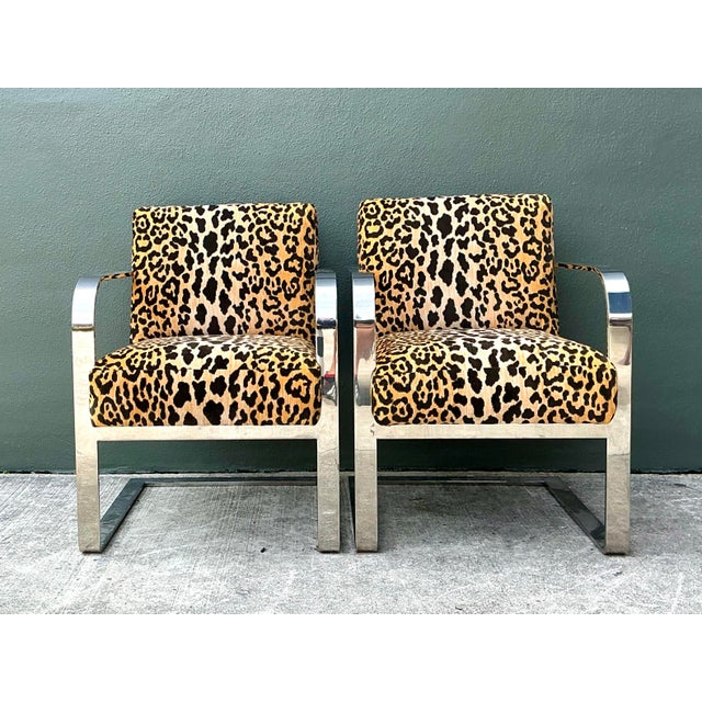 Vintage Ralph Lauren Leopard Velvet Chrome Chair - A Pair For Sale - Image 9 of 12