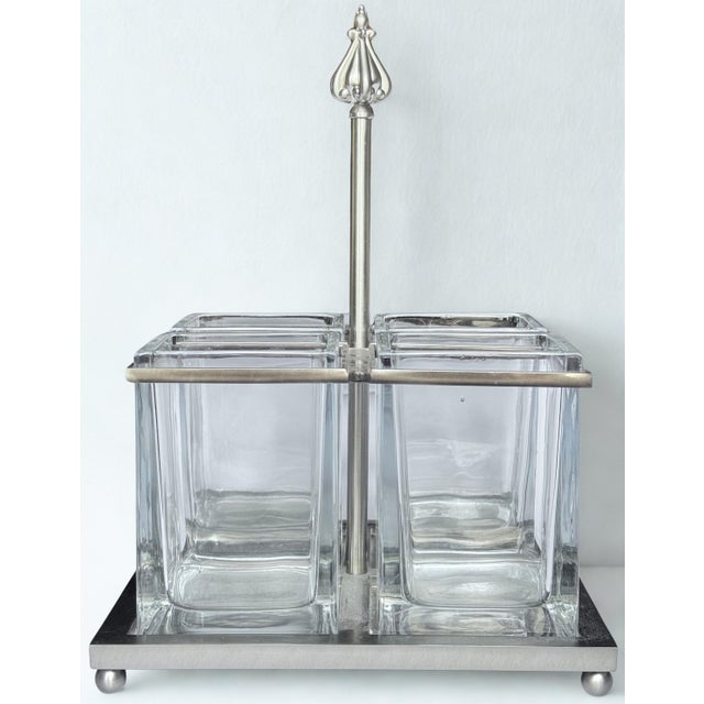 Vintage Pewter Tone Four Well Flatware Caddy For Sale - Image 10 of 15