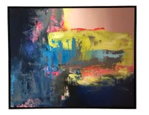 Chasing the Rain, Contemporary Bright Bold, Framed Abstract Painting on Canvas, 2018
