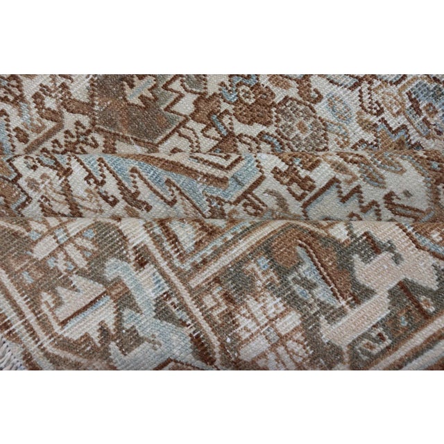 Vintage Hand-Knotted Heriz Rug With Sub-Geometric Design in Natural Tones 8'1 X 11'11 For Sale - Image 15 of 16