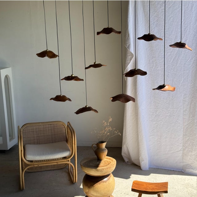 Small Wavy Leaf-Shaped Teak Pendant Light, 1980s For Sale - Image 10 of 18