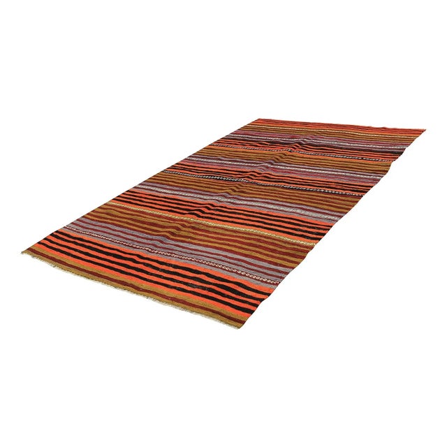 Traditional Mid 20th Century Vintage Turkish Striped Kilim Rug For Sale - Image 3 of 7