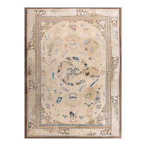 A White-Cream Background Color in Artistic Details of Chinese Motif Antique Peking Rug