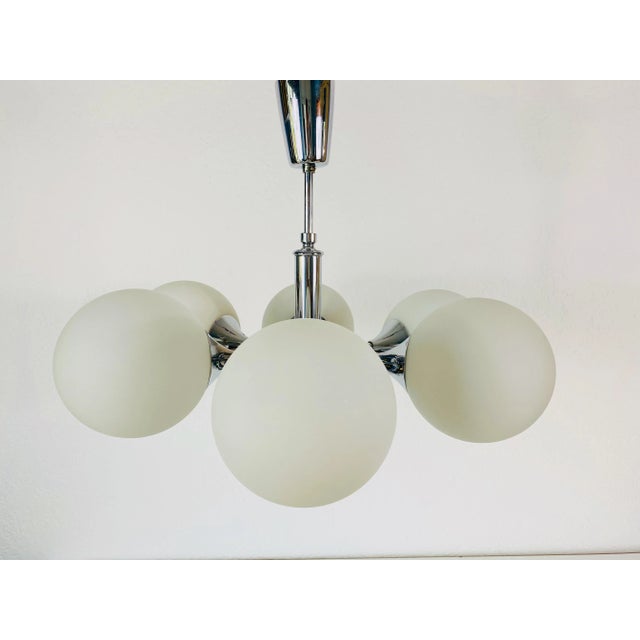 1960s Kaiser Mid-Century Modern Space Age Chrome 6-Arm Chandelier, Germany For Sale - Image 6 of 11