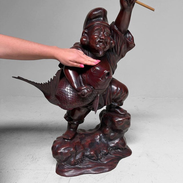 Maroon Large Japanese Ebisu Statue, 1950s For Sale - Image 8 of 16