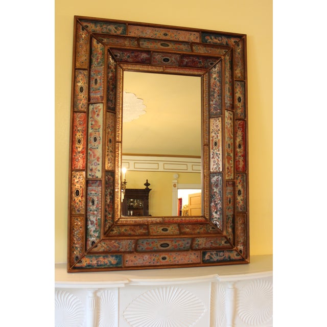 Stunning Large Hand-Made Reverse Painted Glass Paneled Mirror by Artist Robert Weiss, Peru For Sale - Image 14 of 14