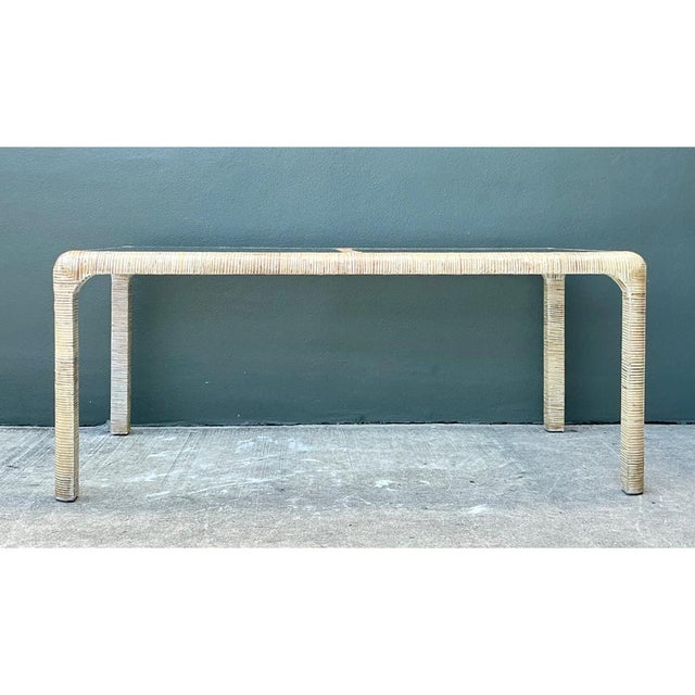 Vintage Rattan and Glass Dining Table For Sale - Image 10 of 12