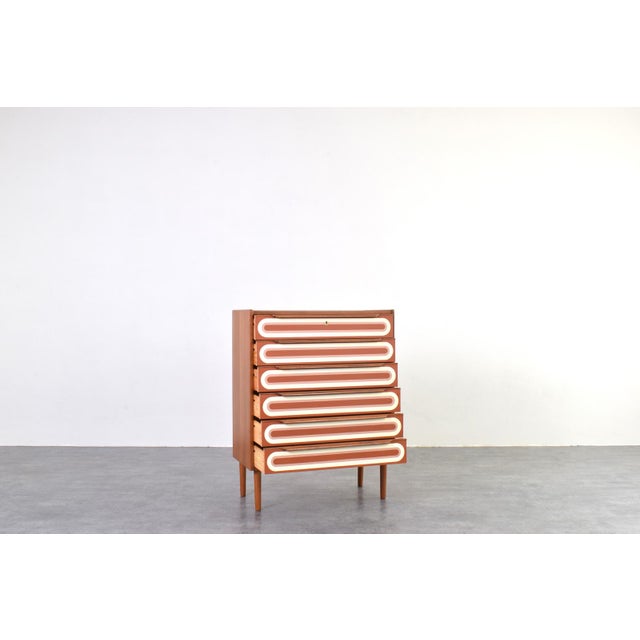 Mid-Century Modern Op-Art Hand-Painted Teak Chest of Drawers, 1960s For Sale - Image 4 of 18