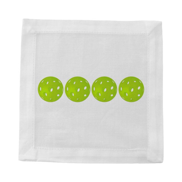 Modern Pickelballs Acid Green Cotton Sateen Cocktail Napkins, Set of 12 For Sale - Image 3 of 5