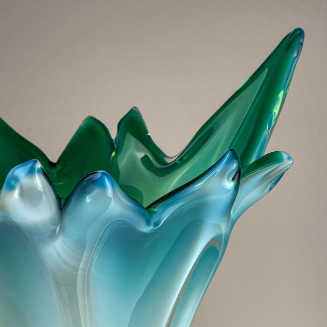 Vintage Large Green-Blue Murano Vase, Italy, 1970s For Sale - Image 11 of 18