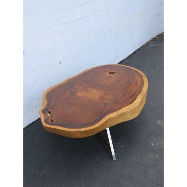 Wood Rustic Natural Live Edge Wood Tree Slice Side Large Coffee Table 6891 For Sale - Image 7 of 18