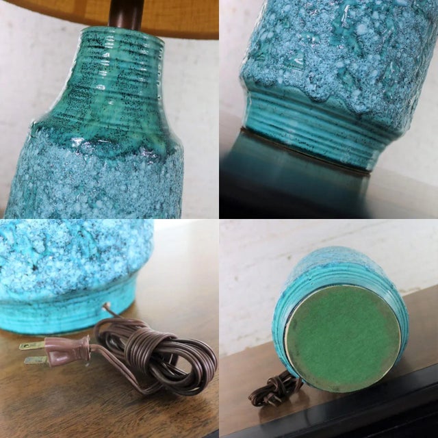 Mid 20th Century Mid Century Modern Table Lamp Large Turquoise Lava Glaze Ceramic After Fantoni For Sale - Image 11 of 13