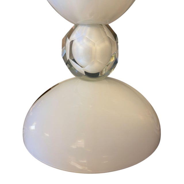 Italian Large Murano White Glass Vase With Clear Faceted Knop, Italy, Circa 1970's. For Sale - Image 3 of 7
