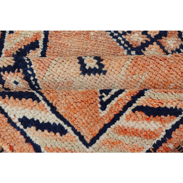 Tribal Medallion Design Vintage Turkish Runner in Orange and Navy Blue For Sale - Image 11 of 12