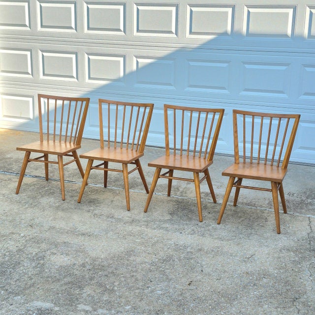 Midcentury Modern Russel Wright for Conant Ball Solid Birch Spindle Back Dining Chairs, Set of 4 For Sale - Image 11 of 17
