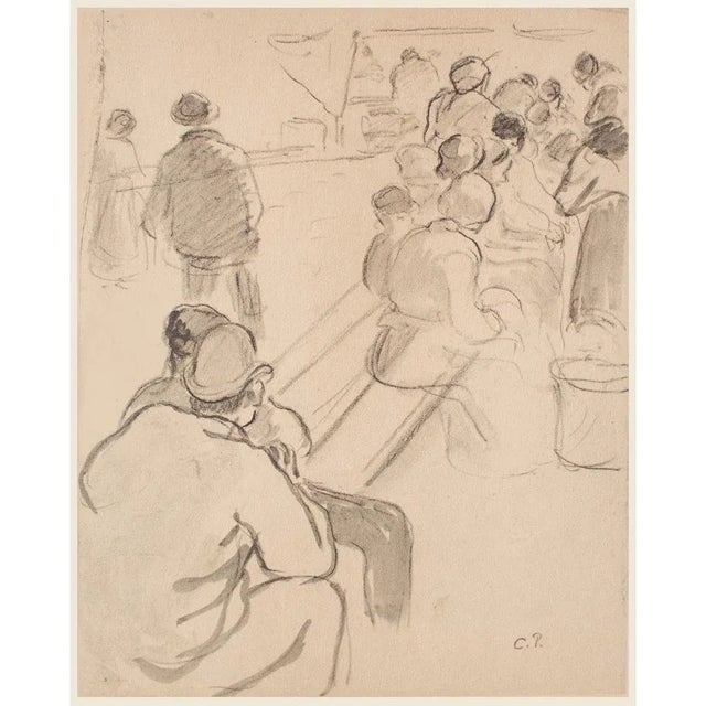 A rare excellent vintage offset lithograph after chalk and India ink wash drawing "On a Bench" by a Danish-French...