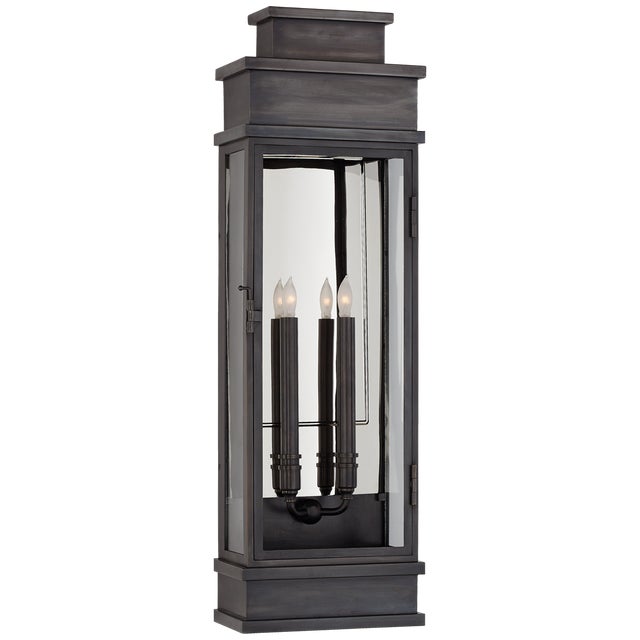 Linear Large Wall Lantern in Bronze with Clear Glass Designer: Chapman & Myers Height: 29" Extension: 5" Backplate: 8.5" x...