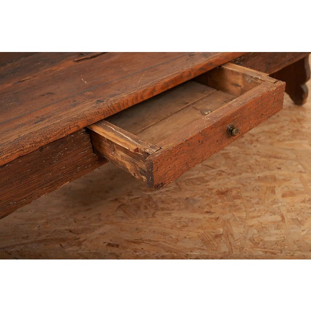 Antique Solid Wood Bench with Small Drawer For Sale - Image 11 of 16