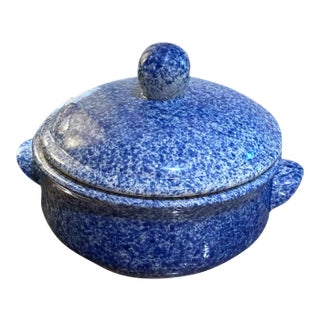 20th Century Folk Art Spongeware Pottery Crock With Lid For Sale